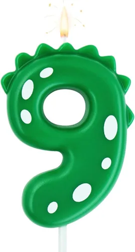 Vista 13 de Vela de cumpleaños verde 0, velas de dinosaurio de 2.76 pulgadas con número de fiesta temática para pastel