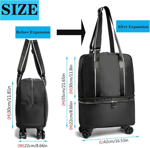 Vista 2 de ELDA Maleta plegable expandible para hombres y mujeres, equipaje ligero con ruedas giratorias desmontables de 360, bolsas de lona para viajes