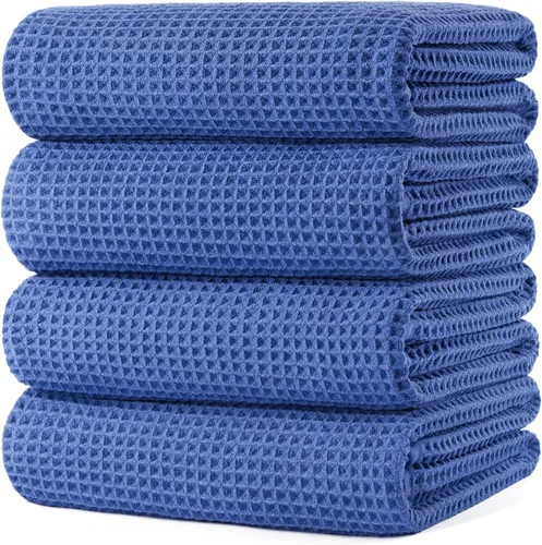Vista 10 de POLYTE Toalla de baño de microfibra de gran tamaño de 430 GSM, de secado rápido, sin pelusas, 60 x 30 pulgadas, paquete de 4 (tejido de waffle)