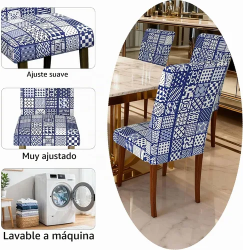 Vista 5 de Fundas para sillas de comedor CoSofSLIP, juego de 2, fundas estampadas elásticas antideslizantes, fundas extraíbles y lavables para sillas