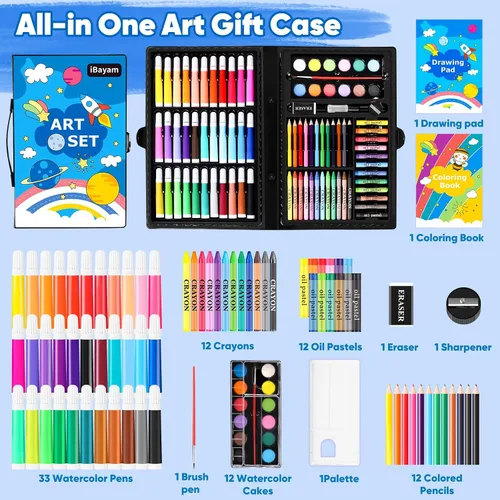 Vista 2 de iBayam Suministros de Arte, paquete de 149 piezas, kit de dibujo, juego de arte de pintura, kit de arte, caja de regalo, artes y manualidades