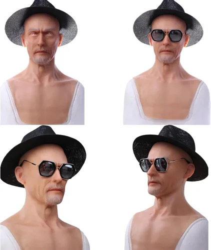 Vista 2 de QIAOYIQIAO Charles - Máscara de silicona realista de anciano, hecha a mano, para cosplay, crossdresser transgénero