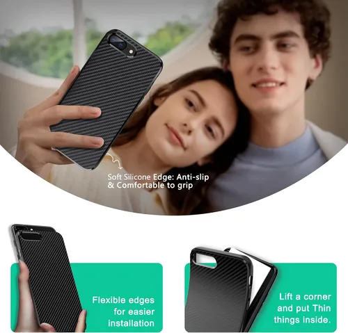 Vista 5 de ONES Funda delgada para iPhone 8 Plus / 7 Plus, cubierta de patrón de fibra de carbono, funda protectora a prueba de golpes con diseño minimalista