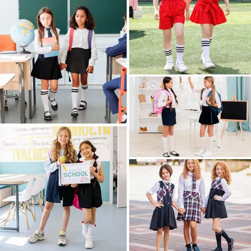 Vista 3 de Zando Calcetines deportivos de algodón con tres rayas para niños y niñas, uniforme de tubo, lindo tubo hasta la rodilla