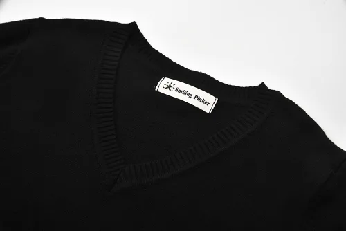 Vista 2 de SMINLING Pinker - Suéter para niños, uniforme escolar, cuello en V, ropa de algodón suave Negro