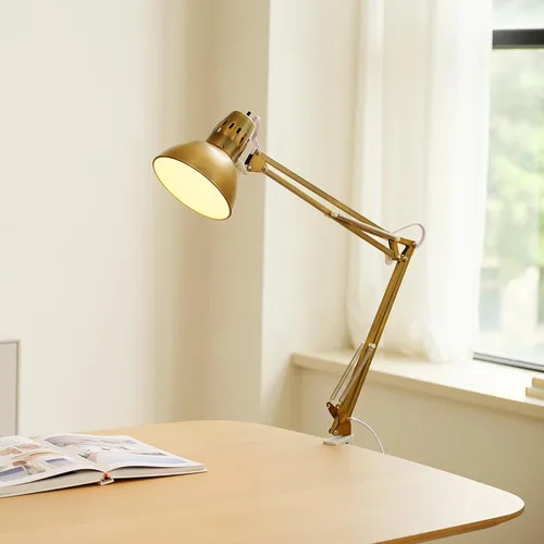 Vista 3 de Globe Electric 62000010 Lámpara de escritorio de 32" con múltiples articulaciones con abrazadera metálica, latón mate, acentos blancos, interruptor