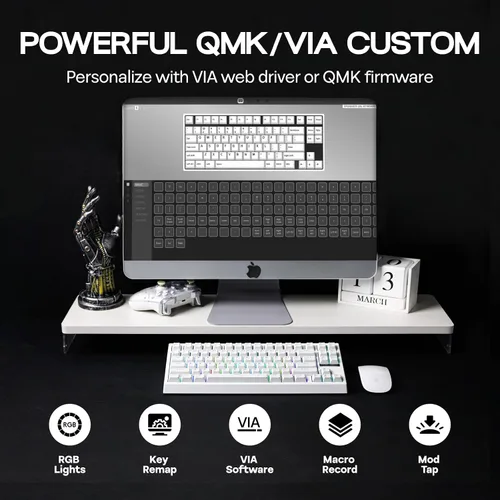 Vista 3 de EPOMAKER Teclado mecánico para juegos G84 80% RGB, teclado inalámbrico tipo CBT de 2.4 GHz, programable QMKVIA, intercambiable en caliente, NKRO