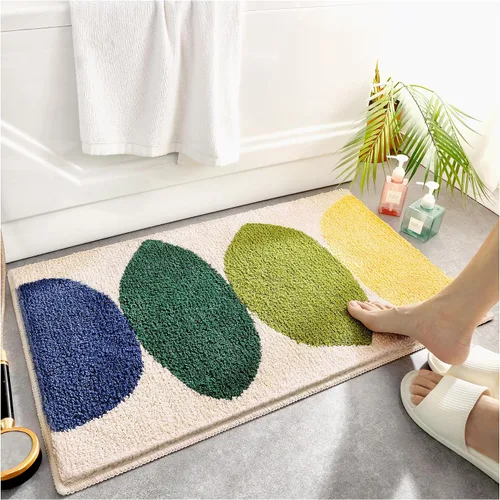 Vista 7 de Apeso Alfombra de baño con patrón de plantas, ultra absorbente, antideslizante, lavable a máquina, alfombra de felpa gruesa, microfibra suave