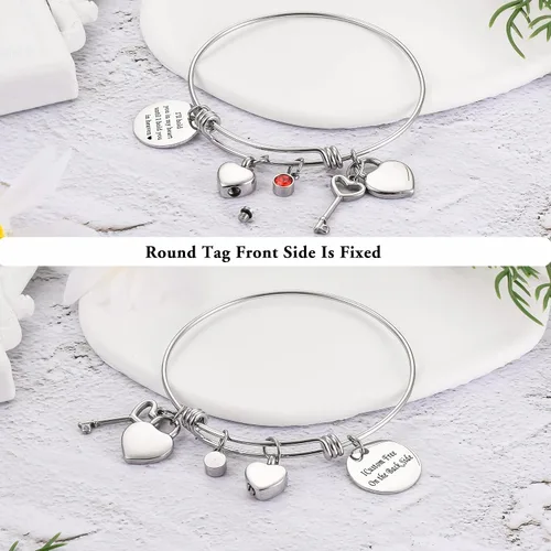 Vista 4 de Pulsera de urna para cenizas con forma de corazón para cenizas de acero inoxidable con dije de mariposa o cruz
