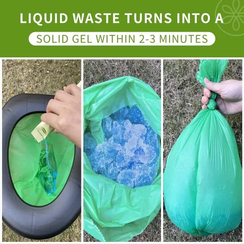 Vista 3 de Polvo de inodoro portátil. Aseo al aire libre. Neutraliza el olor/gel de acción rápida. Seguro y fácil de usar. Productos químicos para inodoro