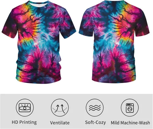 Vista 5 de Srcnhim Camiseta de manga corta con estampado 3D de teñido anudado psicodélico psicodélico para hombre