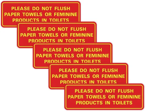 Vista 32 de All Quality Estándar Please Do Not Flush Toallas de papel o productos femeninos en inodoros puerta o pared Letrero Negro - Pequeño (1 paquete)