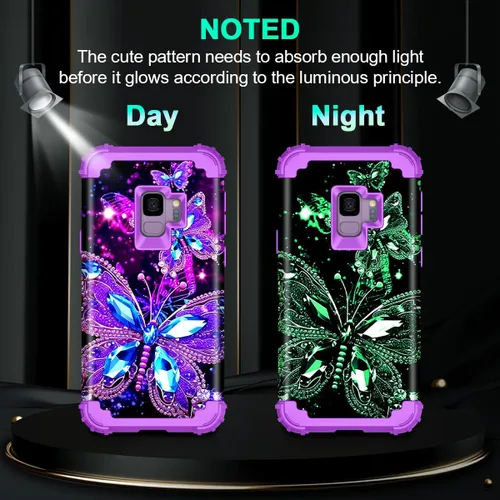 Vista 2 de Miqala Funda para Galaxy S9, brilla en la oscuridad, tres capas, resistente, a prueba de golpes, protección de cuerpo completo, parachoques