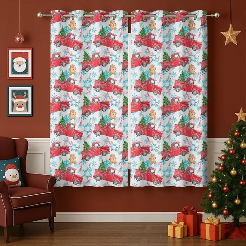 Vista 13 de Cortinas opacas de muñeco de nieve de Navidad para niñas y niños, decoración del hogar, invierno, Papá Noel, trineo, regalo, con ojales, aislamiento