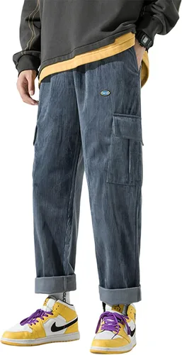 Vista 3 de Aelfric Eden Pantalones deportivos de pana vintage para hombre, pantalones largos y sólidos con cintura elástica, pantalones casuales de hip hop