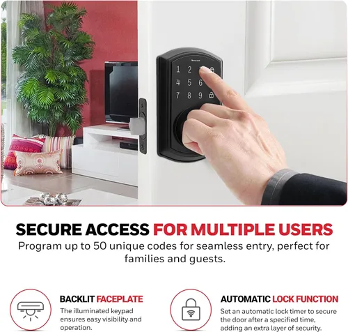 Vista 8 de Honeywell Cajas fuertes y cerraduras de puerta – Cerradura de puerta de entrada sin llave con teclado de pantalla táctil – Cerradura inteligente