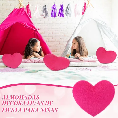 Vista 4 de Remerry - 2 almohadas de felpa con forma de corazón para niña, color rosa intenso Rosa Hot