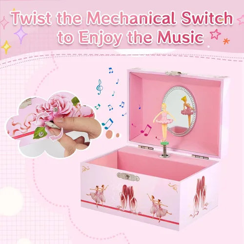Vista 7 de Joyero musical de bailarina con bailarina giratoria para niñas, juguetes para niños, caja de música, para edades de 3 a 10 años, regalos
