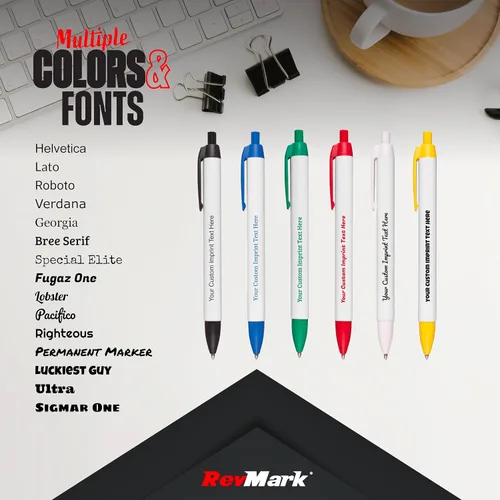 Vista 3 de RevMark Bolígrafos personalizados de cuerpo ancho, tinta negra, fabricados en los Estados Unidos, impresos a medida con información del evento