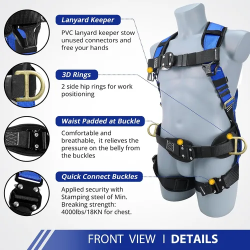 Vista 2 de TRSMIMA Arnés de seguridad para protección contra caídas, kit de arnés de techo para hombre, arnés de construcción de cuerpo completo con cordón