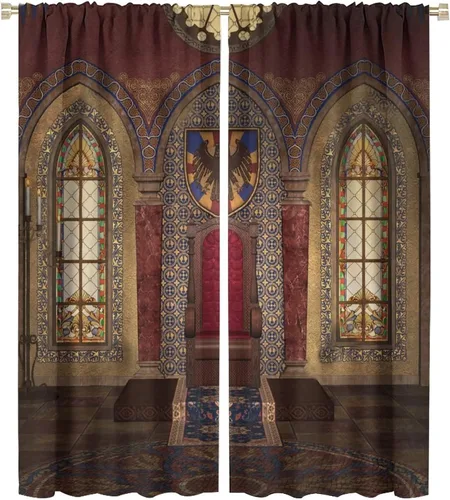 Vista 45 de Cortinas opacas góticas, diseño de calavera de terror de palacio retro, fondo de rosas rojas, sala de estar, dormitorio, cocina, cortinas de ventana