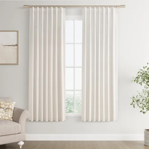 Vista 74 de Joywell - 2 cortinas de lino 100% opacas, con bolsillo para cortinero, trabilla trasera, cinta para ganchos y anillas con clip, con aislamiento