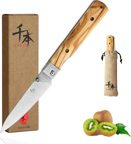 Vista 10 de SENBON Cuchillo de chef plegable de bolsillo ultra afilado de acero inoxidable 440A, cuchillo de utilidad para pelar, cuchillo de fruta, mango