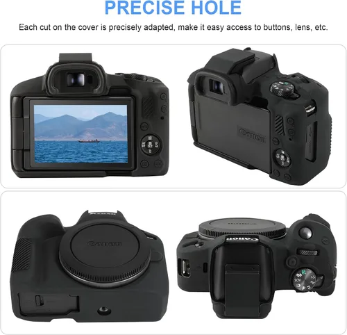 Vista 5 de Canboc Funda de silicona para cámara Canon EOS R50 sin espejo, R50 funda protectora de silicona suave, color negro (solo funda)
