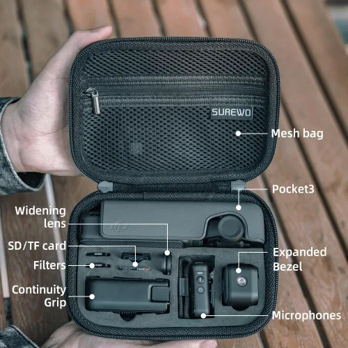 Vista 4 de Osmo Pocket 3 Mini Case, bolsa protectora de almacenamiento de PU portátil para DJI Osmo Pocket 3 Kit estándar y DJI Osmo Pocket 3 Power Expansion