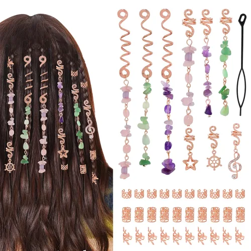 Vista 11 de hoyuwak - 40 piezas de joyería para trenzas, accesorios para rastas y loc, cuentas para el cabello, pinzas, puños, anillos y encantos para mujeres