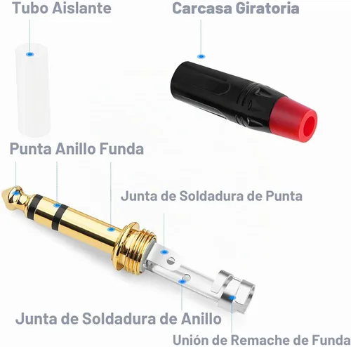 Vista 3 de Enchufe TRS de 1/4 de pulgada, paquete de 4 conectores de audio estéreo GOSYSONG de un cuarto de pulgada tipo de soldadura, resistente chapado