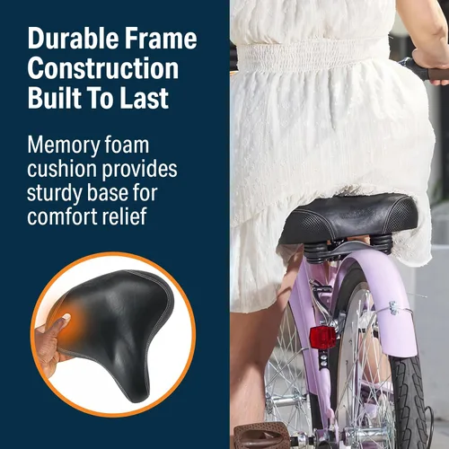 Vista 3 de Bikeroo Extra Wide Replacement Saddle - Fits Indoor & Outdoor Bicycles - Steel Spring & Elastomer Suspension - Center Cutout - Memory Foam