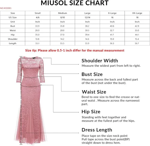 Vista 5 de Miusol Vestido largo formal de sirena con encaje floral y manga 23 para mujer
