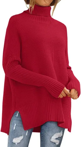 Vista 8 de EFAN Suéteres de cuello alto holgados para mujer, de manga larga, para invierno 2025, moda tendencia, de punto, túnica, atuendos de otoño Albaricoque