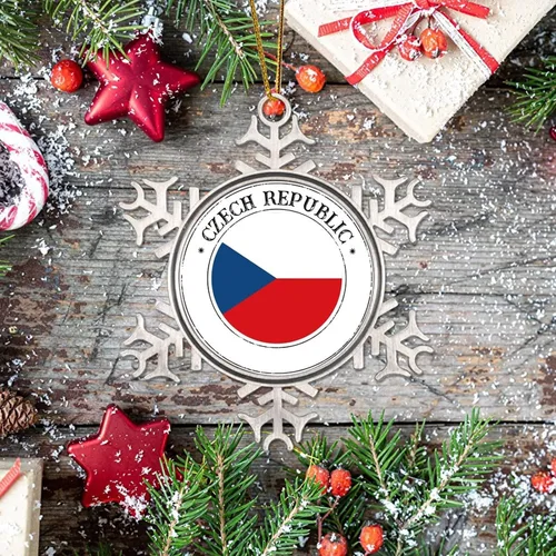 Vista 7 de República Checa Adornos Colgantes Decorativos Bandera de la República Checa Adorno de Copo de Nieve de Metal Decoración de Vacaciones Bandera
