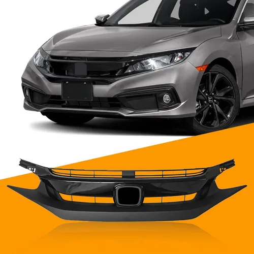 Vista 2 de Rejilla delantera de malla negra mate para defensa delantera Compatible con Honda Civic 2019 2020 2021