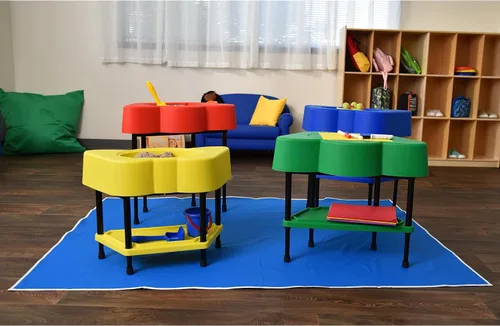Vista 3 de Children's Factory - Mesa sensorial para niños pequeños con tapa, azul, AFB5100PB, actividades de arena y agua ajustables para niños, guardería