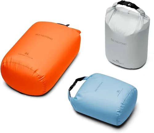 Vista 13 de Bee Nesting Juego de bolsas secas ultraligeras para mochileros, saco seco impermeable para camping, senderismo, motocicleta, saco de cosas ligeras