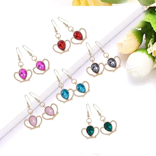 Vista 6 de 6 pares de aretes colgantes de corona de diamantes de imitación de cristal, joyería de reina para mujeres, madres y niñas, juego de joyas