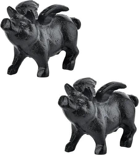 Vista 12 de Sungmor Juego de 2 figuras de hierro fundido de elefante y unicornio - Esculturas rústicas en negro para estante, escritorio o entrada - Estatuas