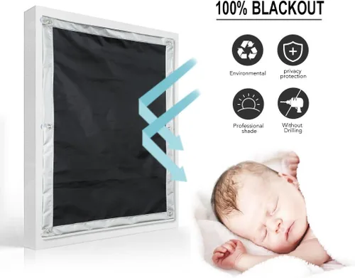 Vista 4 de Persiana de viaje para ventana de coche, portátil, 100% opaca con ventosas térmicas y aislamiento térmico impermeable Skylight. Negro