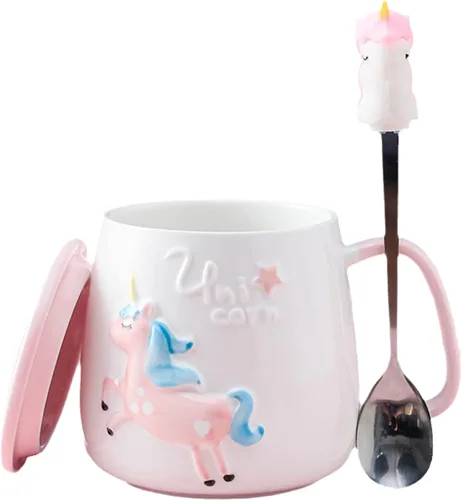 Vista 11 de Taza de globo de aire caliente con tapa, cuchara para niños, taza de leche de dibujos animados, taza 3D, taza de café de cerámica, taza de té