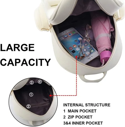 Vista 4 de ZGWJ Mini mochila de cuero con moño, mochila pequeña, linda mochila casual de viaje para niñas y mujeres, M, Mochilas tipo mochila