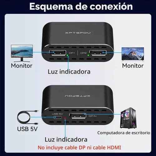 Vista 4 de Divisor DisplayPort a Dual Displayport 4K120Hz DP a DP dual para monitores duales compatible con pantalla espejada/extendida solo para Windows
