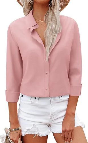 Vista 17 de Camisas con botones para mujer, camisas de vestir, trajes casuales de negocios, blusa ajustada con cuello, entrevista de trabajo, atuendo de oficina