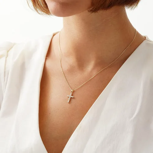 Vista 5 de Tewiky Dainty Cross Necklace for Women, 14K Gold Plated Simple Cross Choker Necklaces Small Cross Pendant Tiny Cute Necklaces Handmade Aesthetic