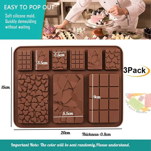 Vista 2 de ROTADM - Juego de moldes de silicona para chocolate con forma mixta, 3 piezas de mini gofre, corazón y barra cuadrada para barras de proteínas