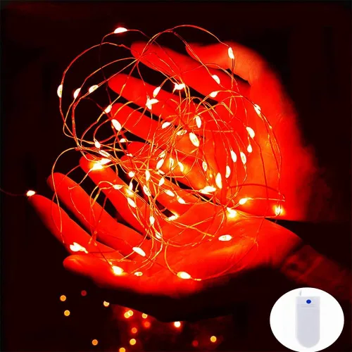 Vista 21 de Luces rojas de Halloween de 7 pies, funciona con pilas, luces LED de Navidad para interiores y exteriores, piezas centrales, guirnaldas, mesa de Rojo