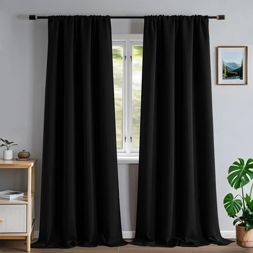 Vista 30 de Cortinas opacas para sala de estar, cortinas 100% opacas de 90 pulgadas de largo, juego de 2 paneles de 2 paneles, con aislamiento térmico, pestaña