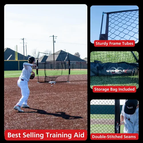 Vista 7 de Web Flex® 7x7 ft Portable Baseball & Softball Batting Practice Screen Net, Durable Nylon & Metal Frame, Protective Batting Net for Pitching &